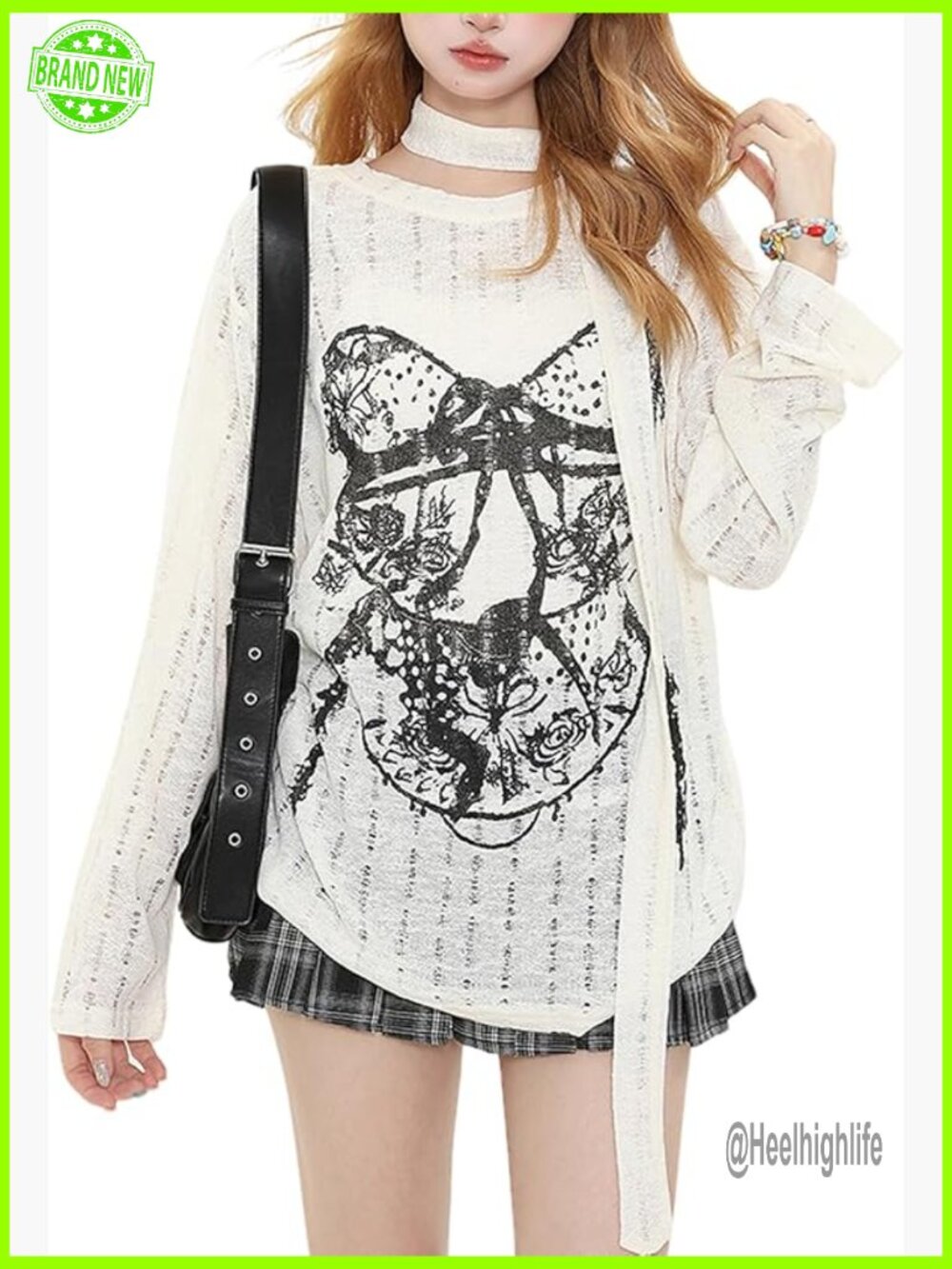 Off Shoulder Long Sleeve Goth Y2K T Shirt Asymmetrical Streetwear Top Grunge